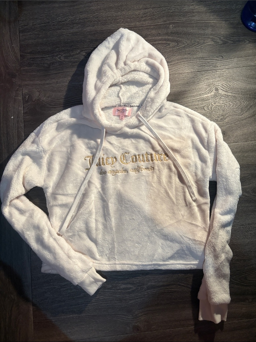 Juicy Couture Cream Plush Hoodie with Gold Embroidered Logo